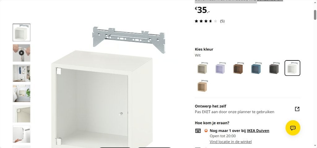 Eket bovenkastjes 2x met vitrinedeur /wit, niet gebruikt, Ophalen, Nieuw, Minder dan 100 cm, Met deur(en)