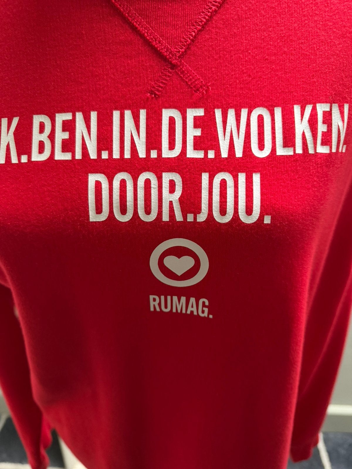 rode sweater met lieve tekst. maat M, Maat 38/40 (M), Ophalen of Verzenden, Zo goed als nieuw, Stanley/Stella