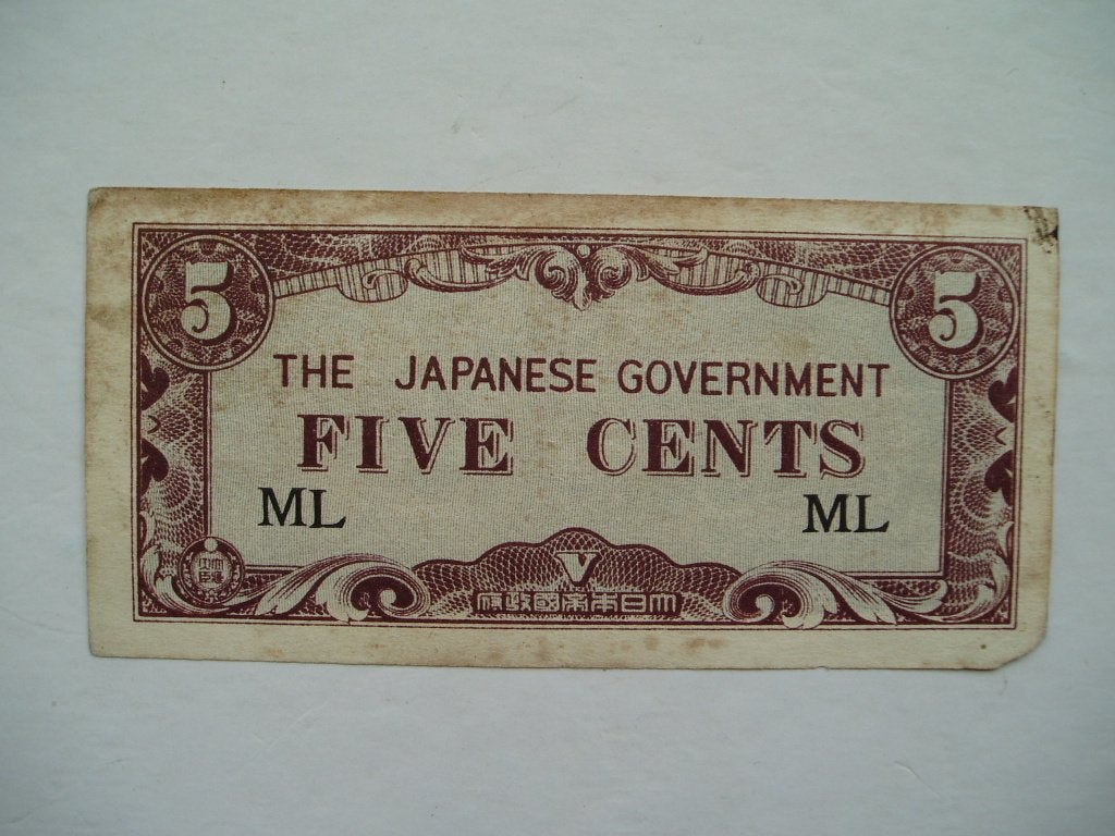 1009. Malaya, 5 cents 1942 WW II., Verzenden, Zuidoost-Azië, Los biljet