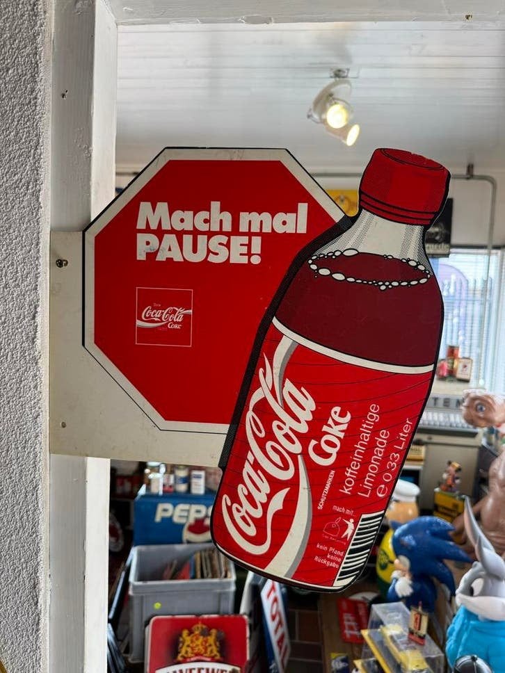 Vintage Coca-Cola Reclamebord - Mach mal Pause!, Ophalen, Reclamebord, Gebruikt, .