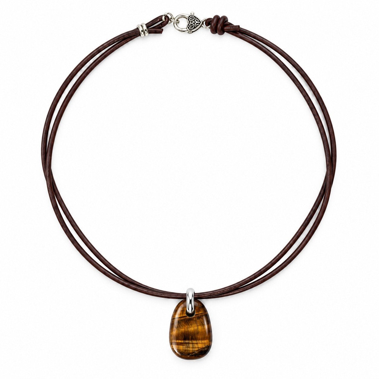 Stoere unisex ketting van dubbel leer met edelsteen, Ophalen of Verzenden, Nieuw, Bruin, Steen of Mineraal