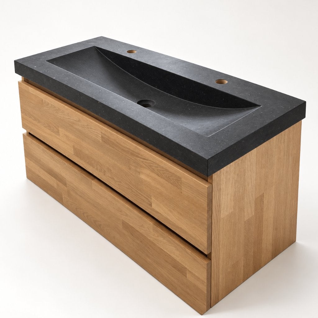 Badmeubel 100 cm met natuursteen wasbak MASSIEF EIKEN NEW!, Brauer, Www.douchezaak.nl, Minder dan 100 cm, Wastafelkast
