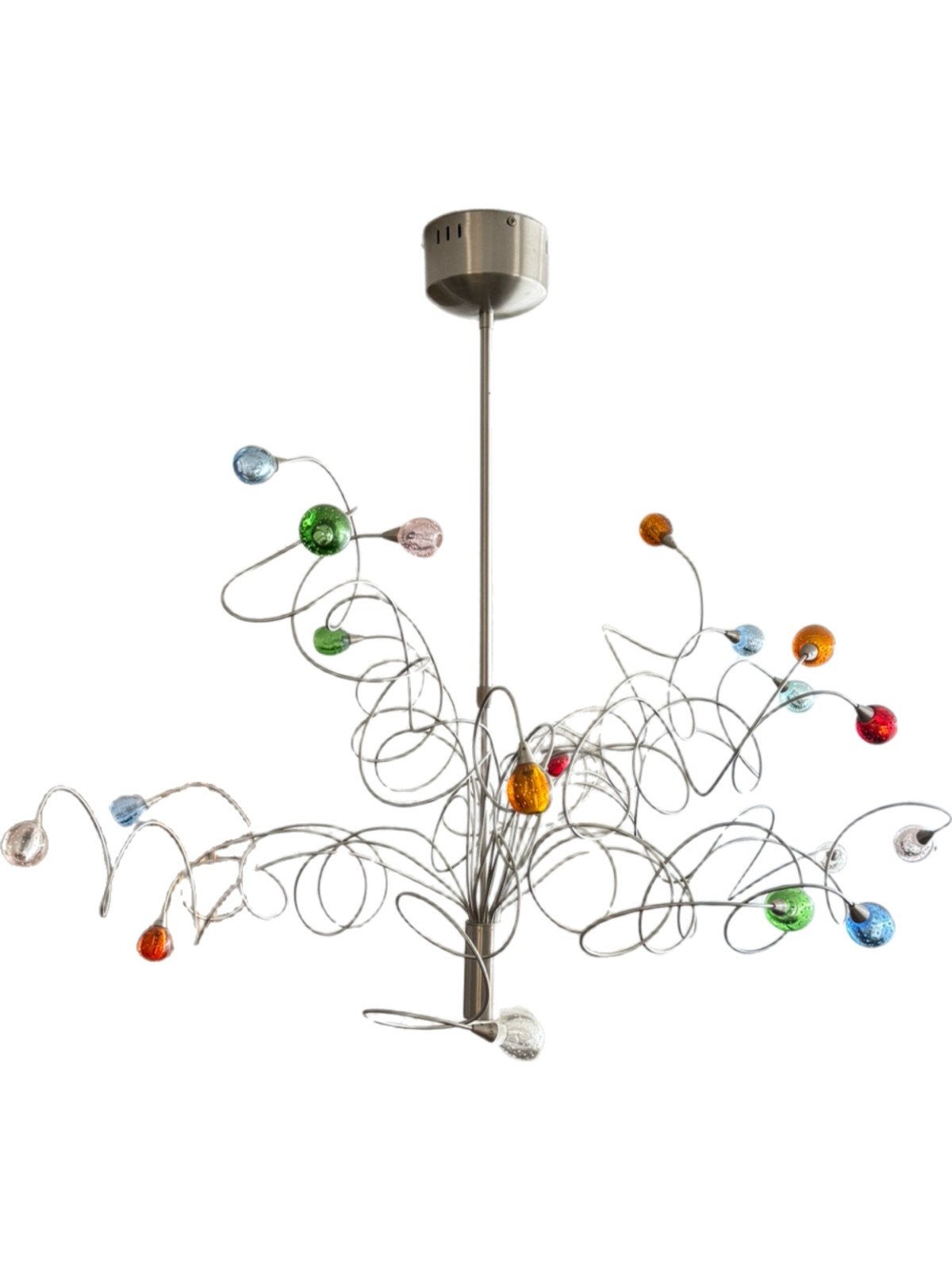 Harco Loor stijl hanglamp met gekleurde glazen bollen, Gebruikt, Overige fittingen, Ophalen of Verzenden, Glas
