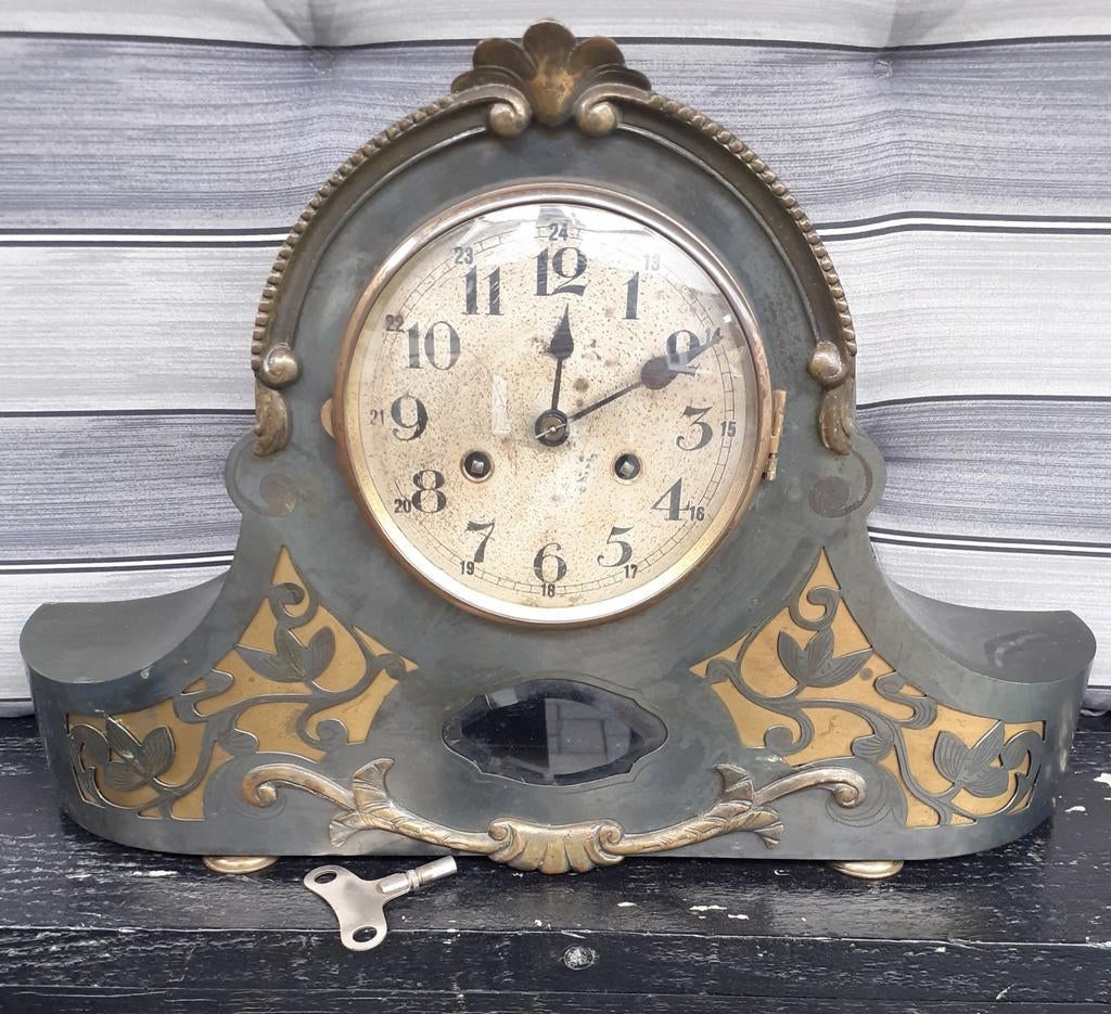 Klok mooie oude antieke koperen bronzen pendule klok., Ophalen