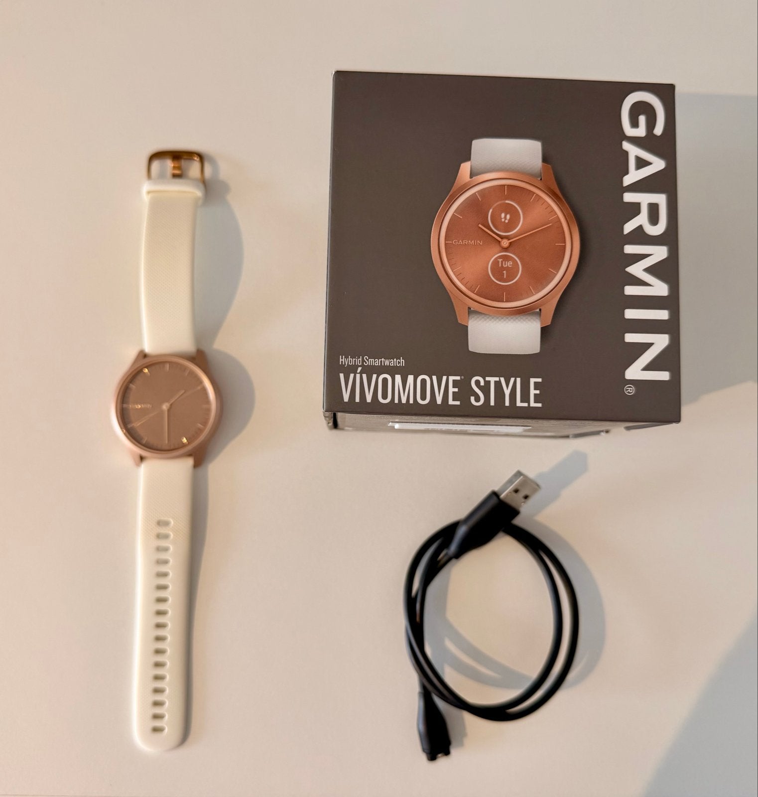 Garmin Vivomove Style Hybrid Smartwatch Roségoud Wit, Ophalen of Verzenden, Waterdicht, Gebruikt