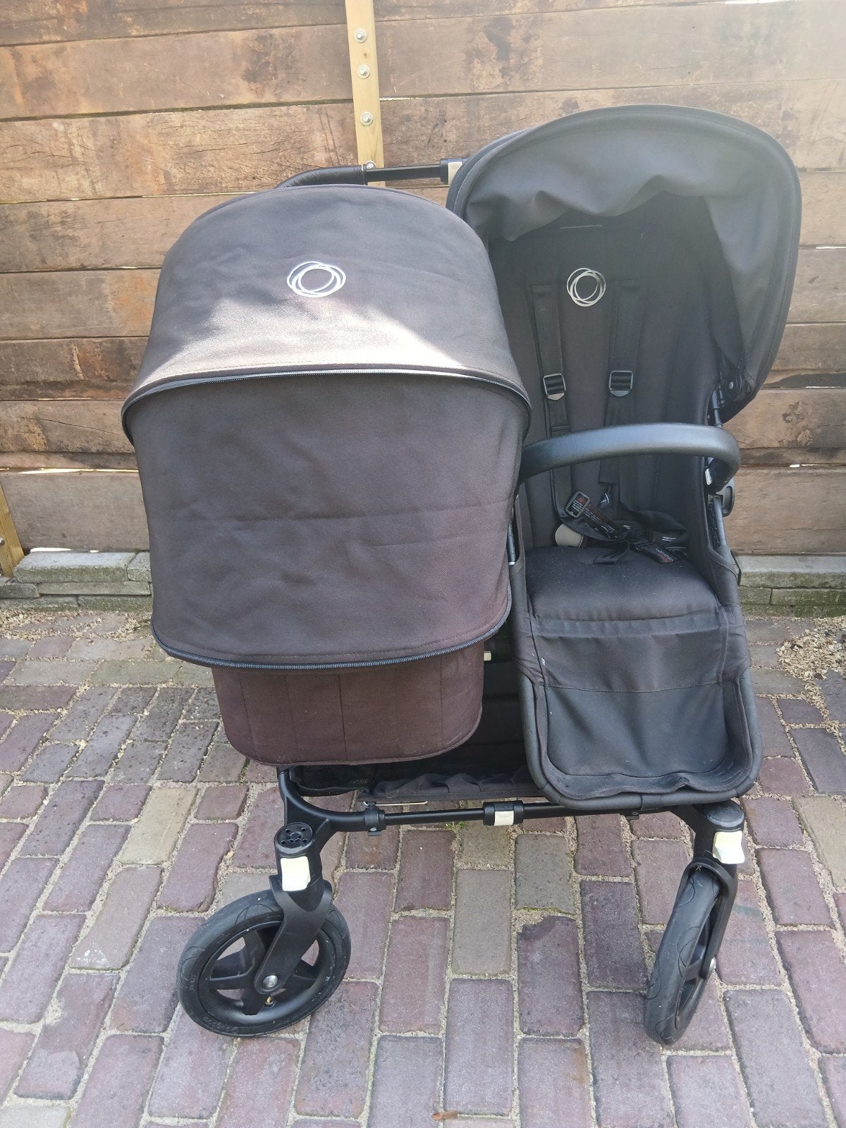 Bugaboo Donkey Duo kinderwagen zwart met accessoires, Gebruikt, Ophalen, Kinderwagen, Duowagen