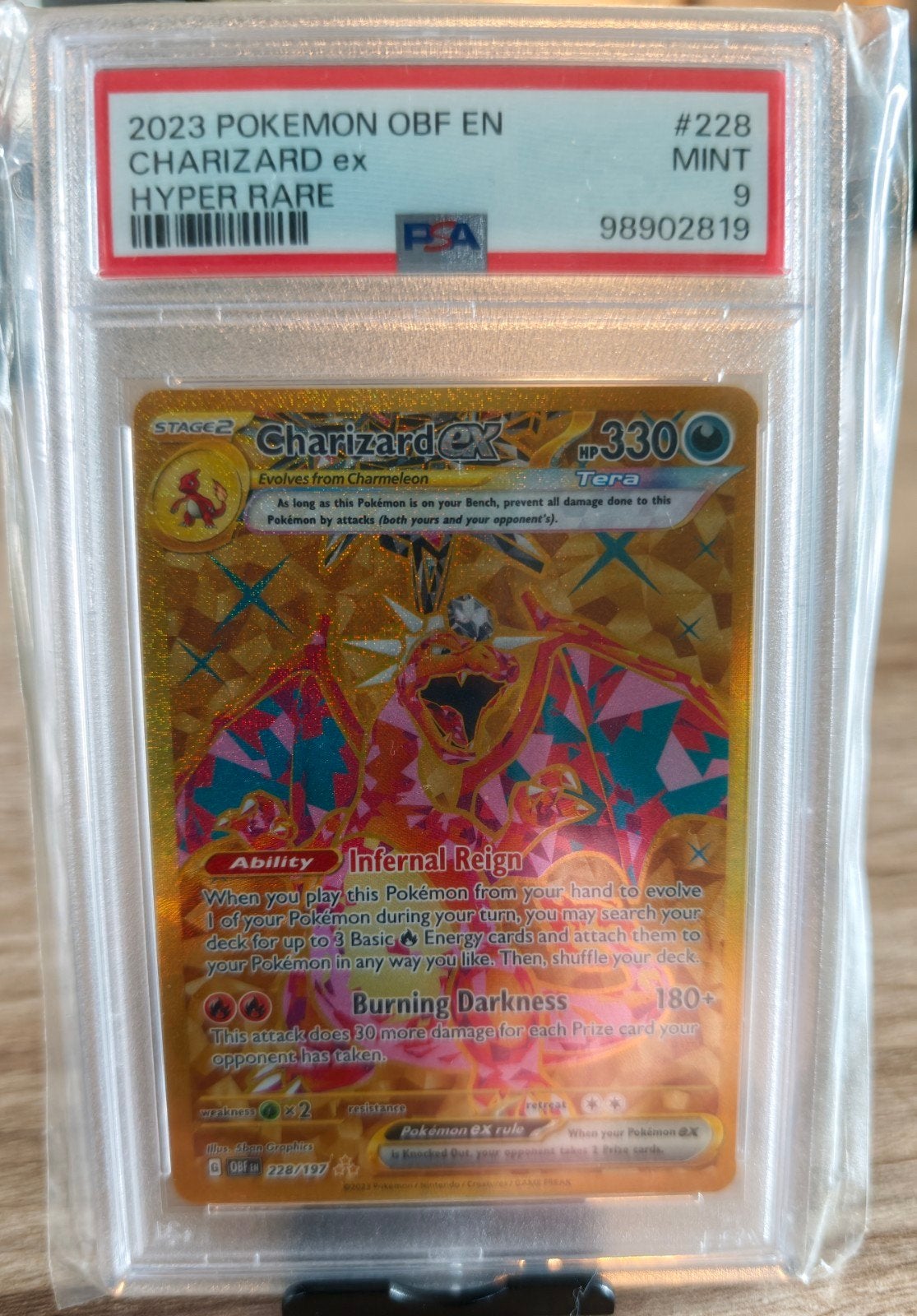 PSA 9 MINT Charizard ex Hyper Rare 2023 Pokemon OBF EN, Ophalen of Verzenden, Zo goed als nieuw