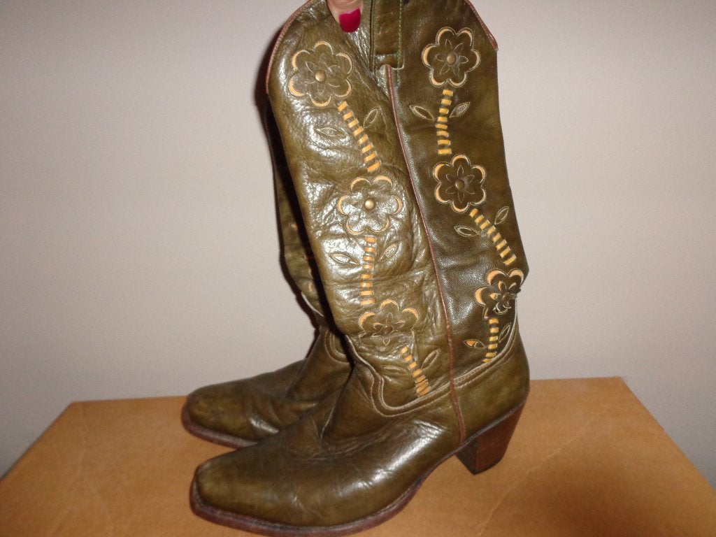 olijfkleurige damescowboylaarzen van Dr Adams by Sendra, 41, Ophalen of Verzenden, Gedragen, Hoge laarzen