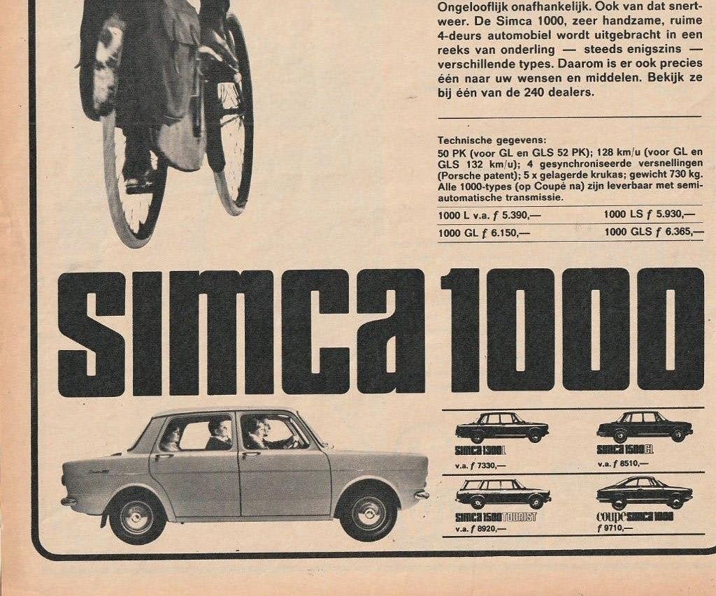 retro reclame 1966 Simca 1000 auto zit 'n dak op, Verzenden, Overige typen