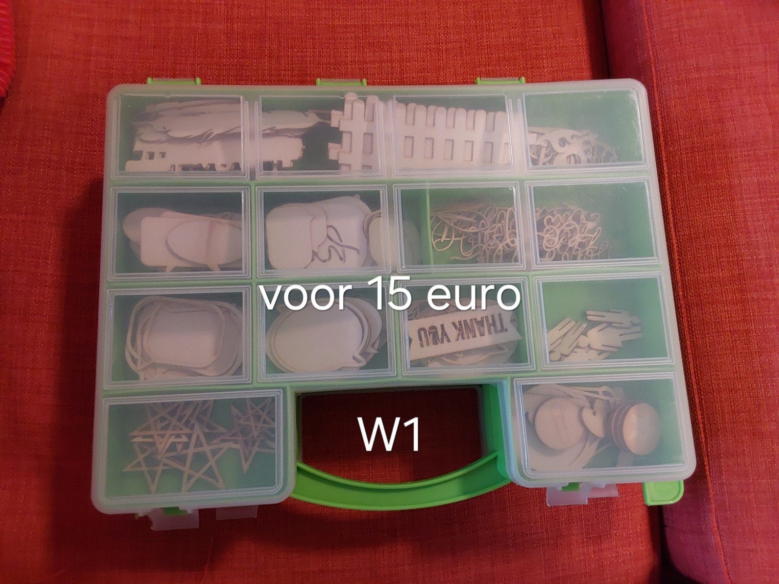 Opbergdoos met diverse wood veneer knutselmaterialen, Ophalen of Verzenden