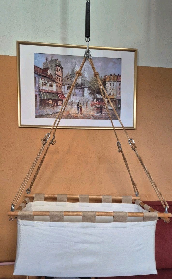 Kindekeklein / Hussh hangwieg compleet met beddengoed, Ophalen of Verzenden, Gebruikt, Wieg