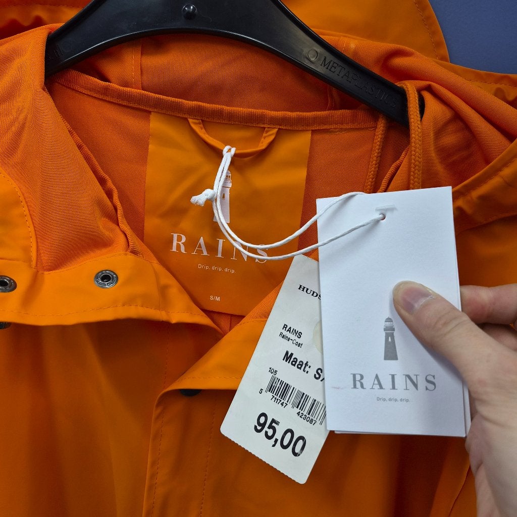 Rains regenjas S/M nieuw + kaartjes waterproof oranje 51644, Rains, Rains, Emdrupvej 26A, 2100 Kopenhagen, Denemarken, Nieuw