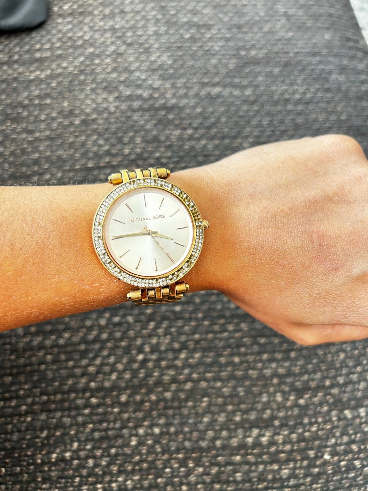 Michael Kors MK3192 Dameshorloge Goudkleurig met Strass, Overige merken, Gebruikt, Staal, Polshorloge