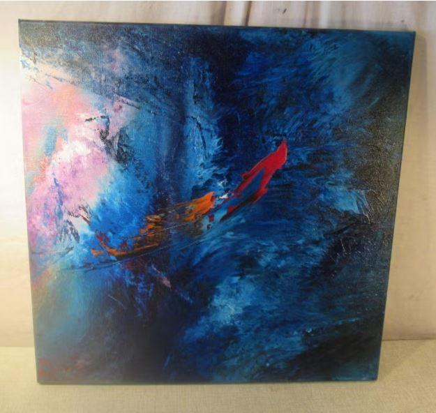 Mooi Abstract Geschilderd Werk 'Flash in de Lucht' - 51x51, Ophalen of Verzenden