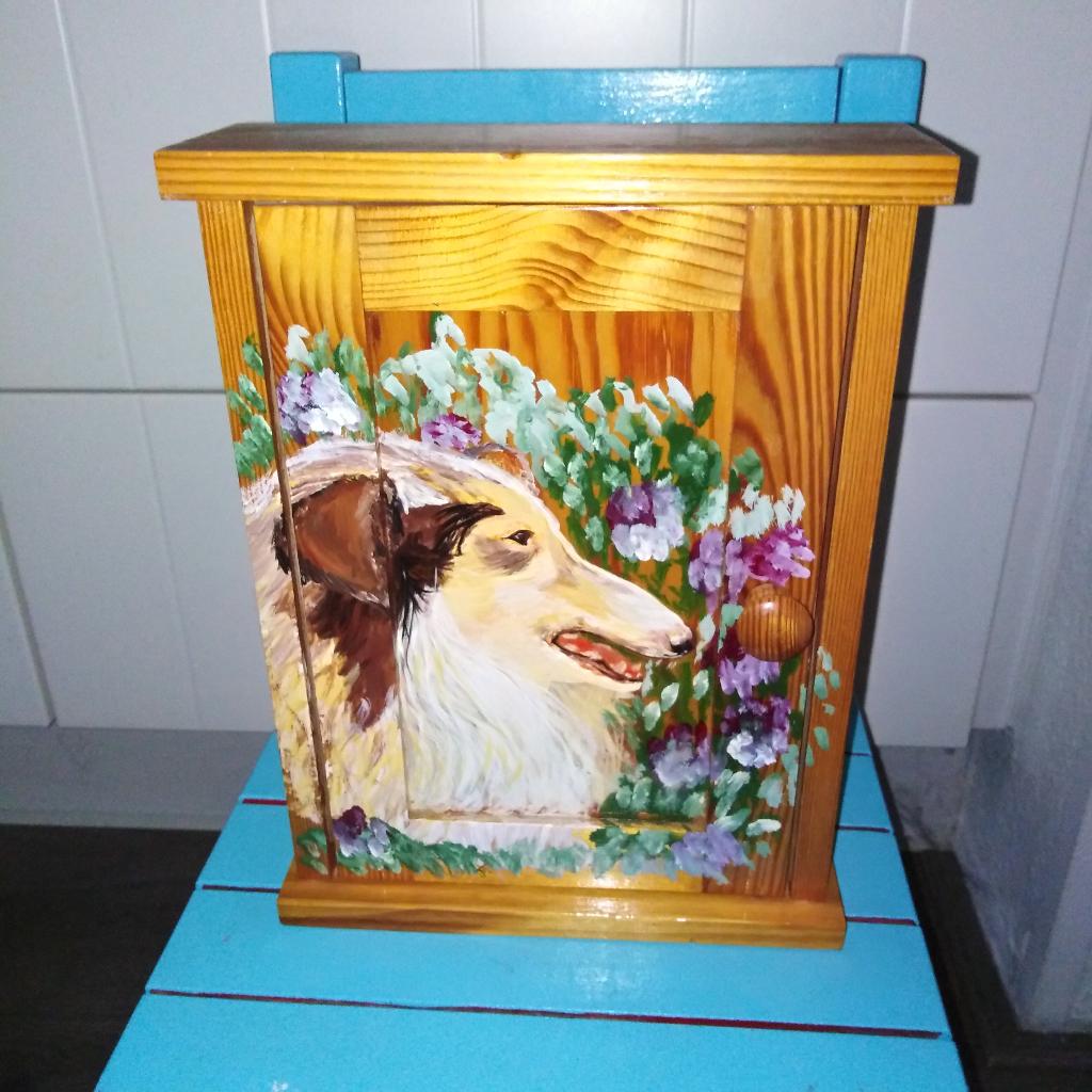Sleutelkastje handbeschilderd met een Schotse Collie, Ophalen, Gebruikt, Hout, Meerkleurig