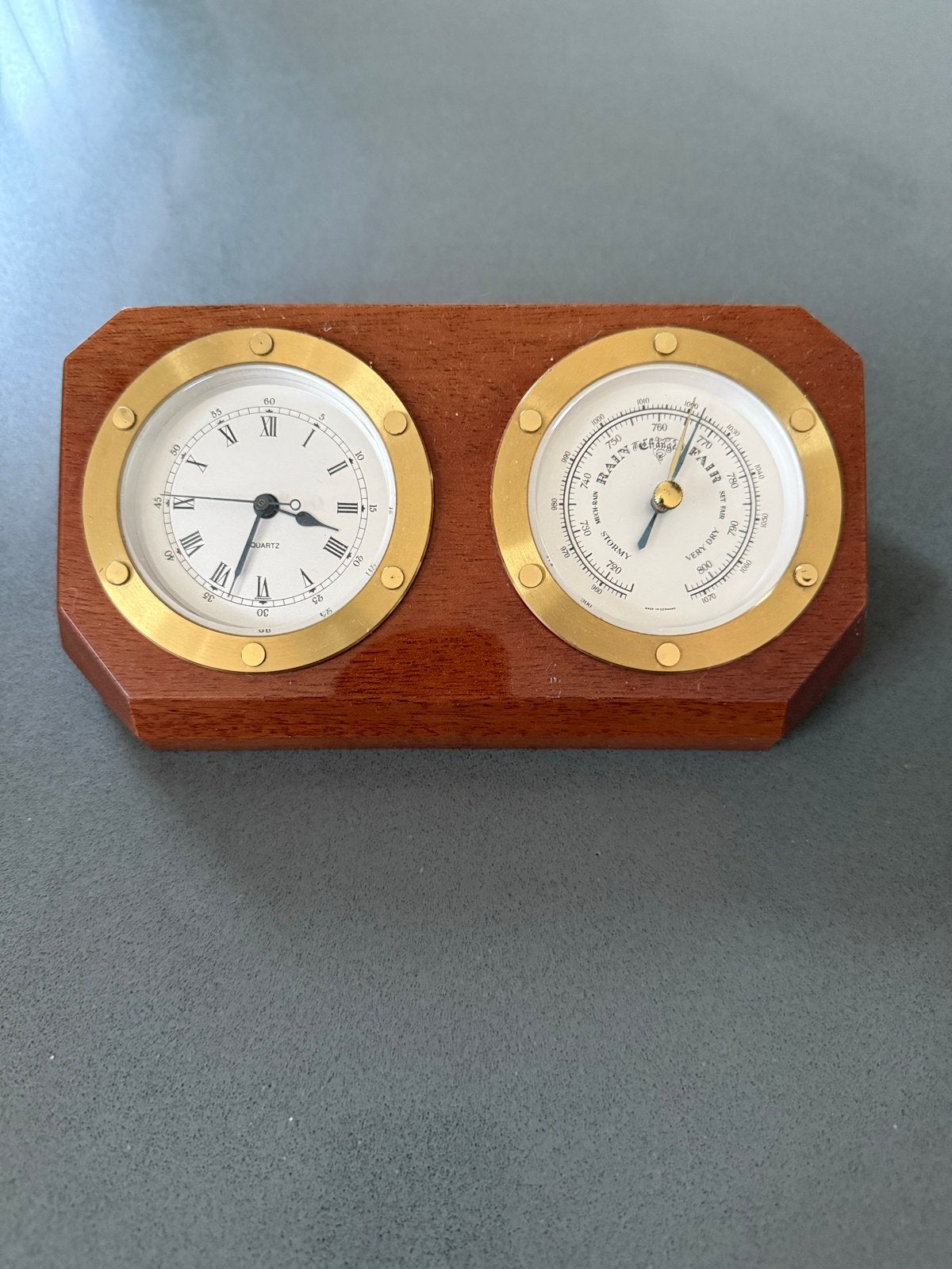 Vintage weerstation met klok en barometer, Audio, Tv en Foto, Weerstations en Barometers, Ophalen of Verzenden, Gebruikt, Weerstation