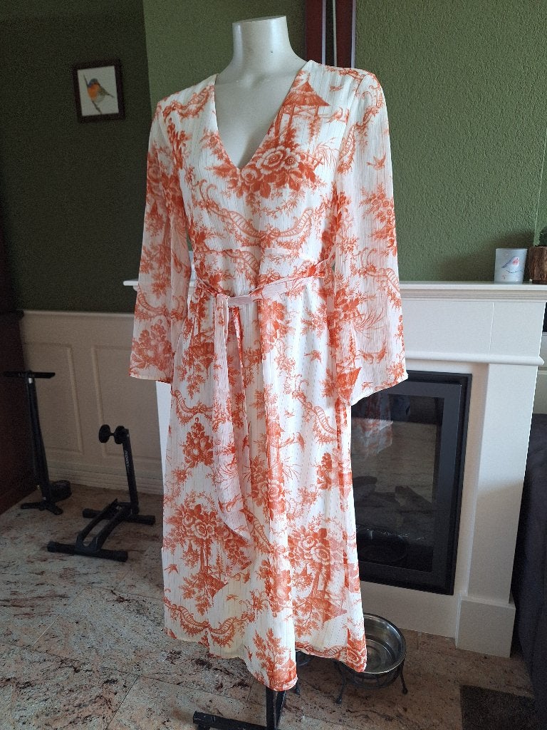 Y.A.S. YAS jurk voile oranje witte lange jurk M, Maat 38/40 (M), Verzenden, Oranje, Zo goed als nieuw