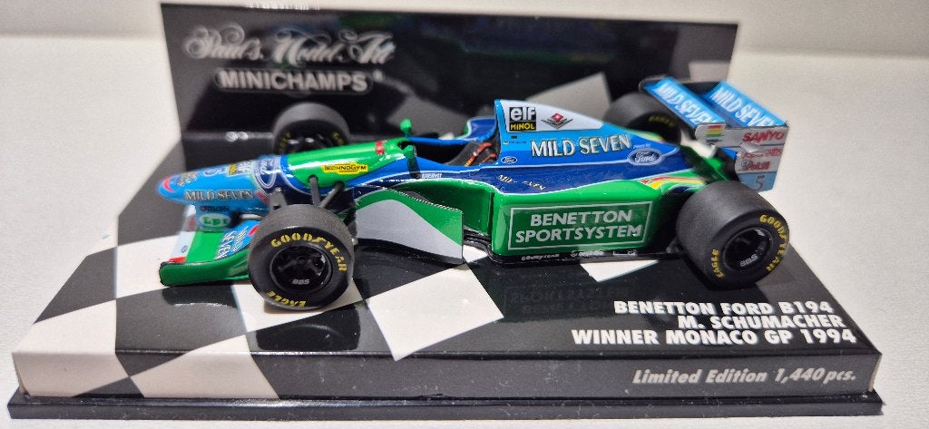 F1 Benetton B194 Monaco GP Mild Seven  M. Schumacher 1/43, Ophalen of Verzenden, Nieuw, Auto, MiniChamps