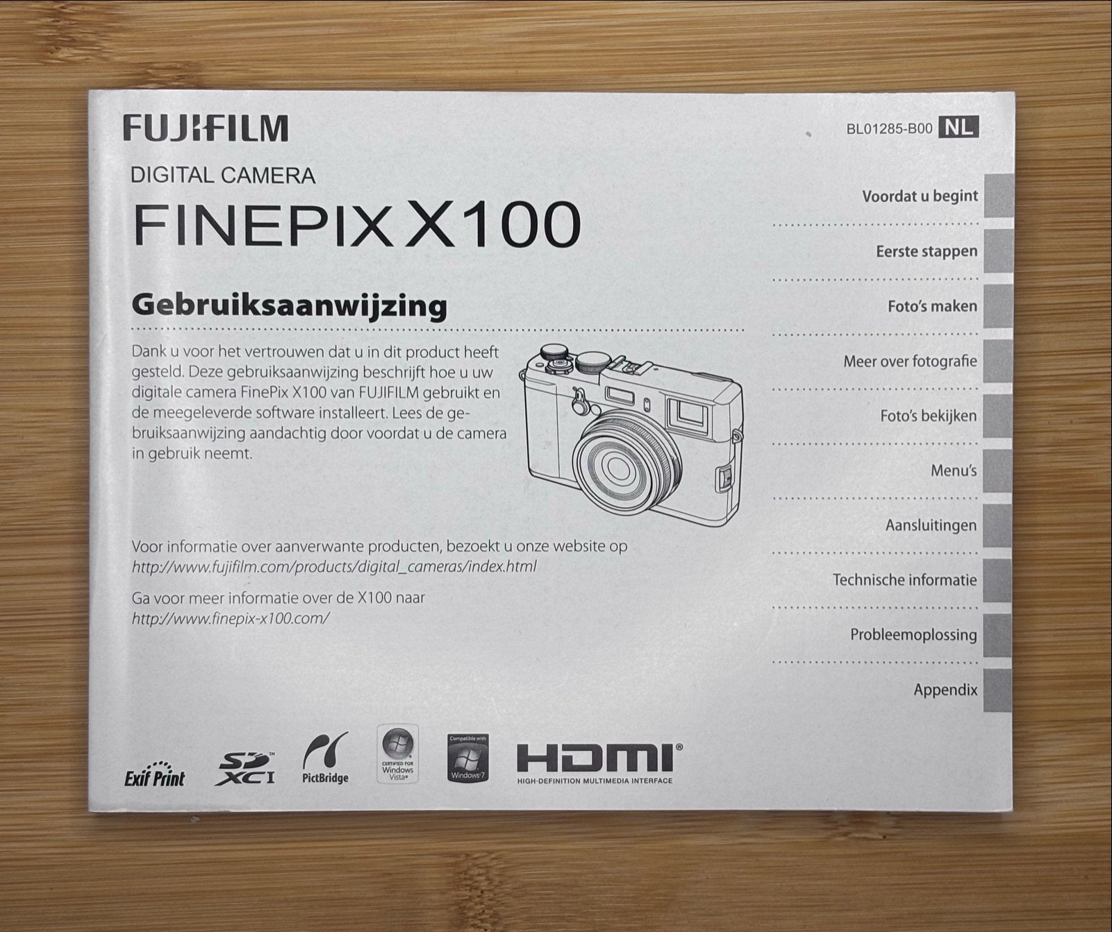 Handleiding Fujifilm FinePix X100 nederlandstalig, Ophalen of Verzenden, 8 keer of meer