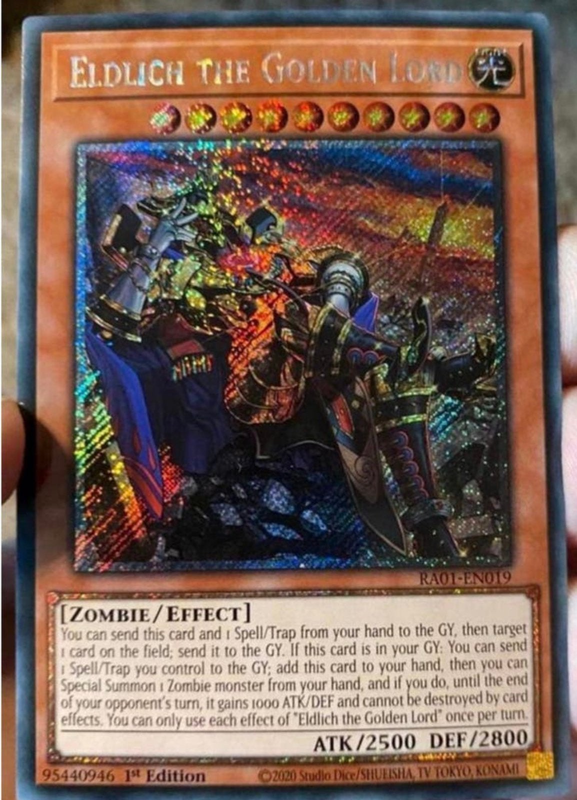 Yu-Gi-Oh! Eldlich the Golden Lord RA01 1st Edition !, Ophalen of Verzenden, Zo goed als nieuw, Losse kaart, Foil