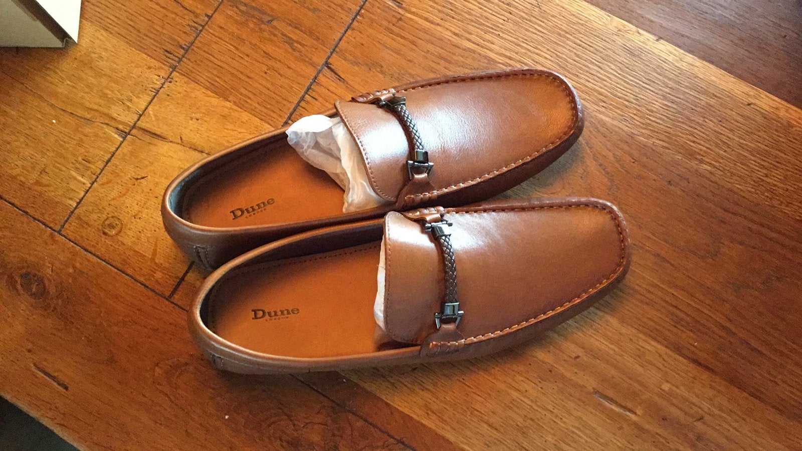 Dune London 511BEACONS Tan-Leather Woven Trim Driver Moc, Ophalen of Verzenden, Nieuw, Bruin, Loafers