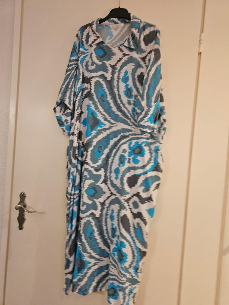 Lange jurk met print - Maat L, Blauw, Ophalen of Verzenden, Zo goed als nieuw, Onder de knie