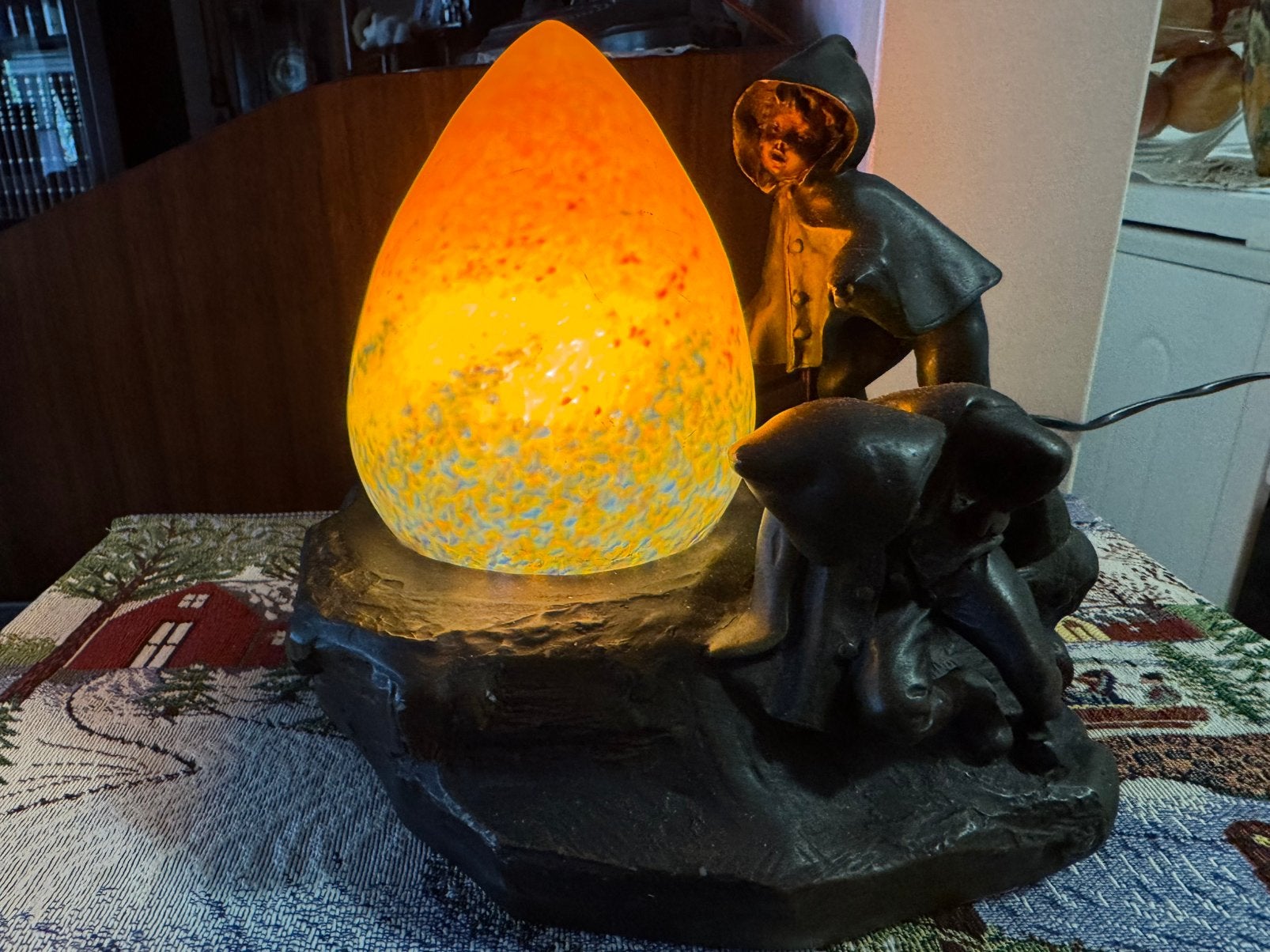 Vintage Art Deco / Art Nouveau stijl tafellamp, Art deco, Ophalen of Verzenden, Geel, Glas