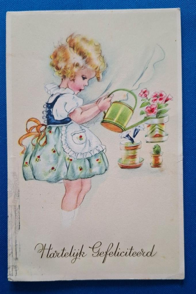 Ansichtkaart Hartelijk Gefeliciteerd met meisje 1946, Ophalen of Verzenden, 1940 tot 1960, Gelopen, Feest(dag)