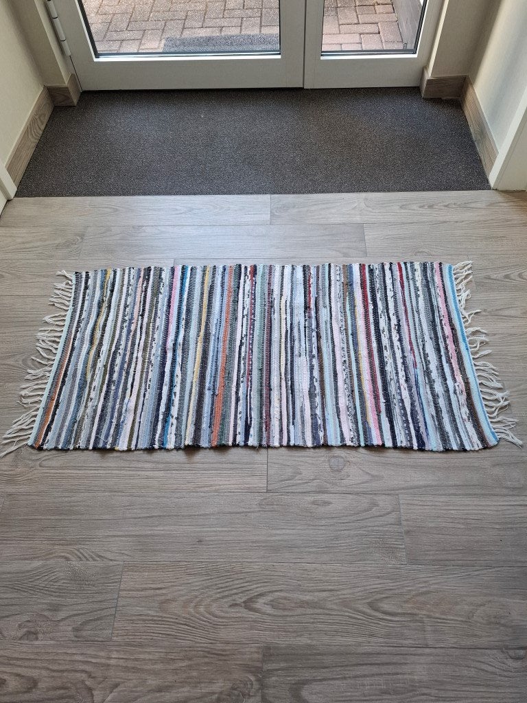 Vintage Handgeweven Chindi Tapijt / Rag Rug 140 x 66, 100 tot 150 cm, Geel, Nieuw, Handgeweven Chindi