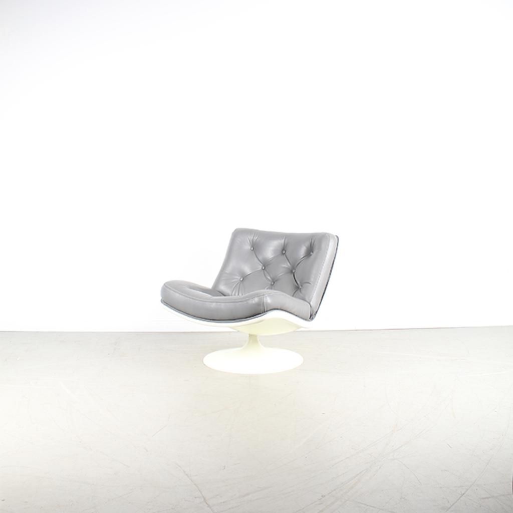 1x Artifort F976 Fauteuil Grijs Leer – Wit, Huis en Inrichting, Fauteuils, Niet ingevuld, Minder dan 75 cm, Niet ingevuld, Leer