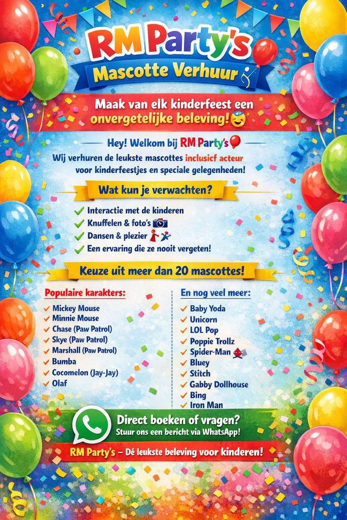 Mascotte verhuur! HEEL VEEL MASCOTTES, Ophalen of Verzenden