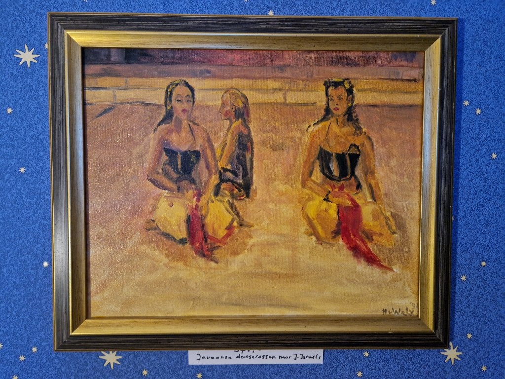 Olieverfschilderij Indische danseressen, Oorspronkelijke maker, Ophalen of Verzenden, Zo goed als nieuw, Schilderij