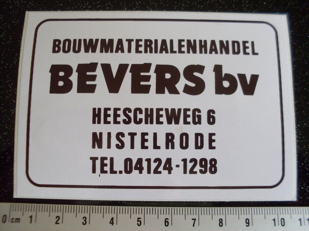 sticker bouwmaterialenhandel Bevers nistelrode logo, Verzenden, Zo goed als nieuw, Bedrijf of Vereniging