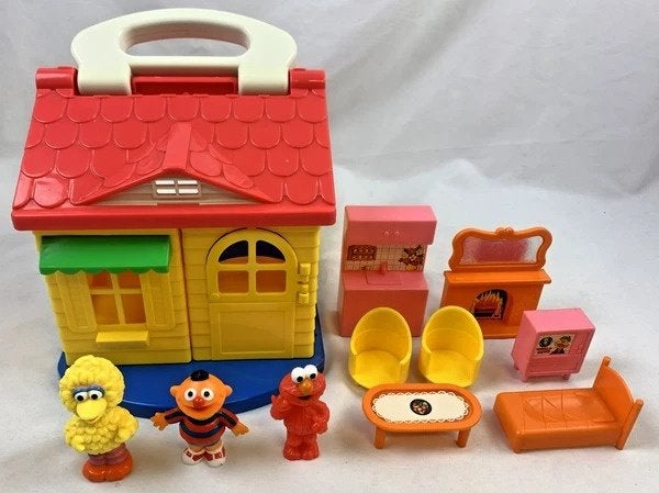 Tyco Sesamstraat Cottage huis speelset figuren vintage 1993