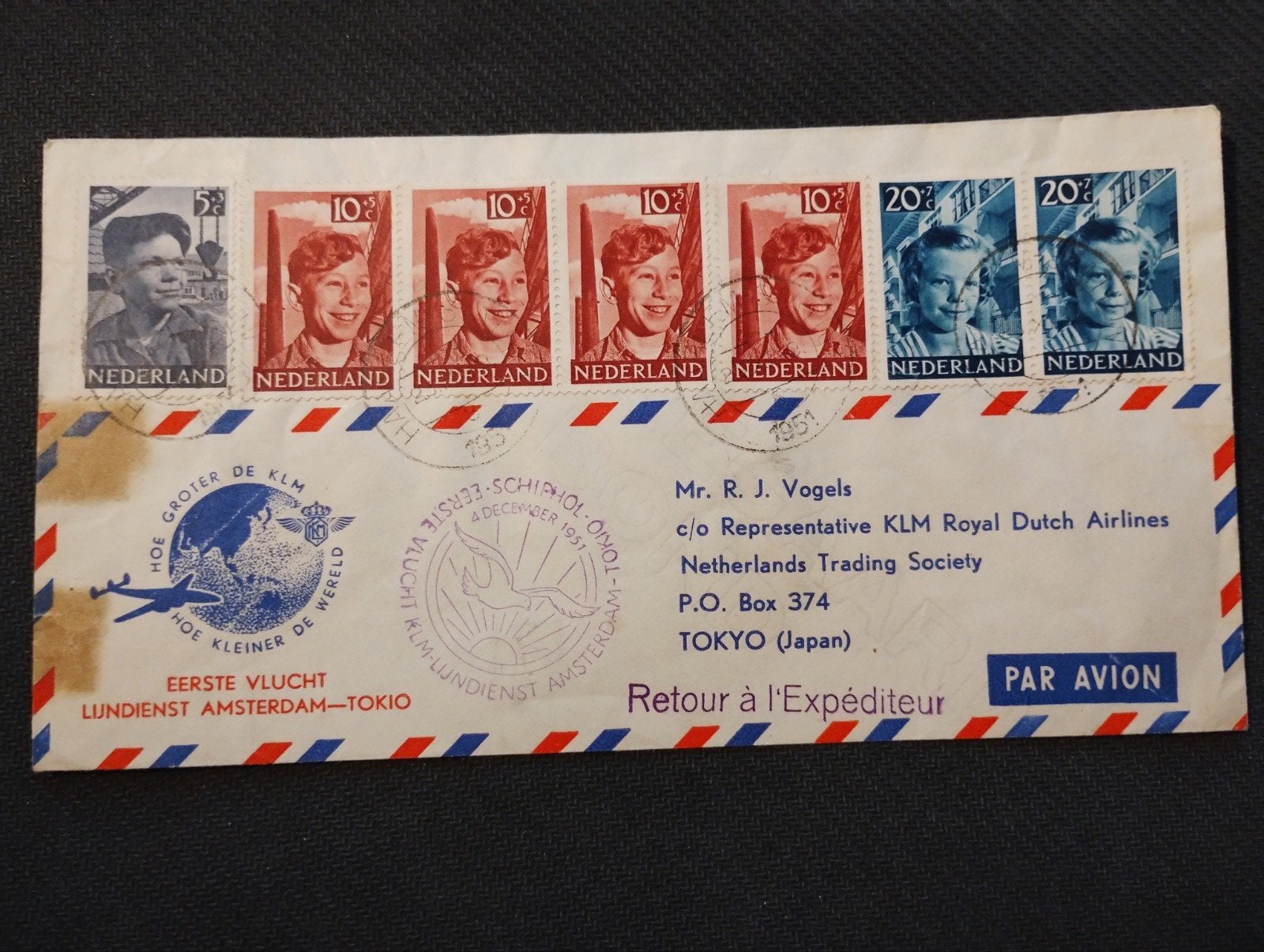 Eerste Vlucht Luchtpost Amsterdam -Tokio1951 Envelop., Ophalen of Verzenden