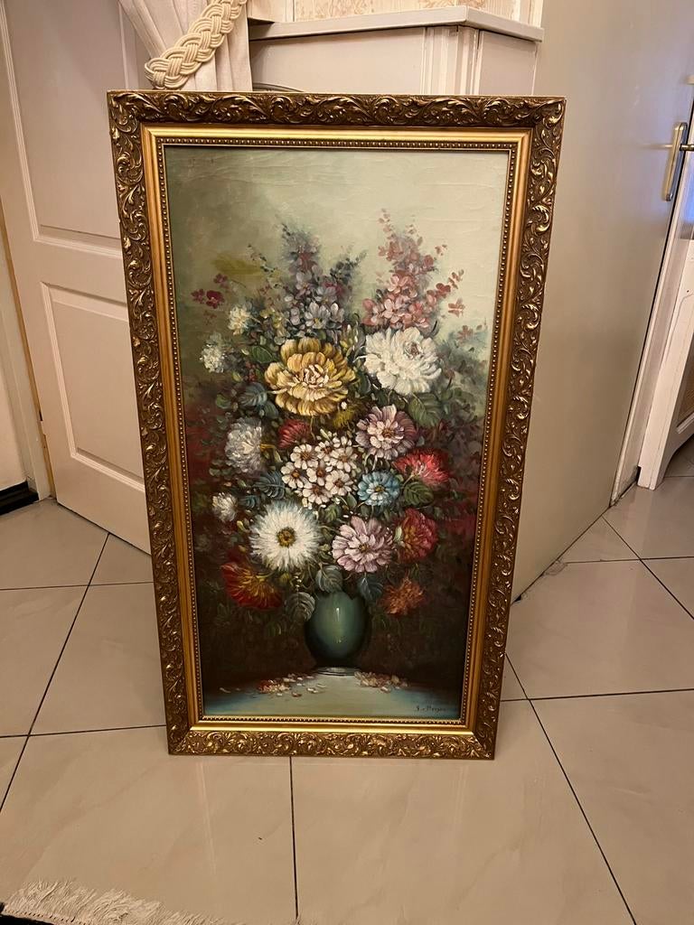 Prachtige groot olieverf bloemen schilderij, Antiek en Kunst, Kunst | Schilderijen | Klassiek, Ophalen of Verzenden