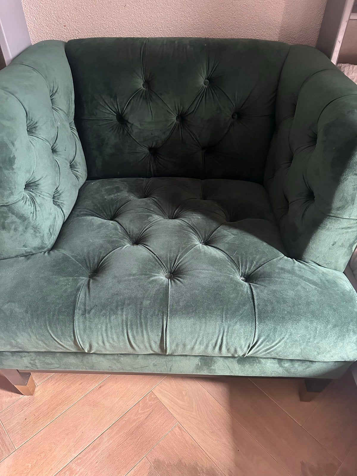 Richmond fauteuil - Groen fluweel, Ophalen, Gebruikt, Stof, 75 tot 100 cm