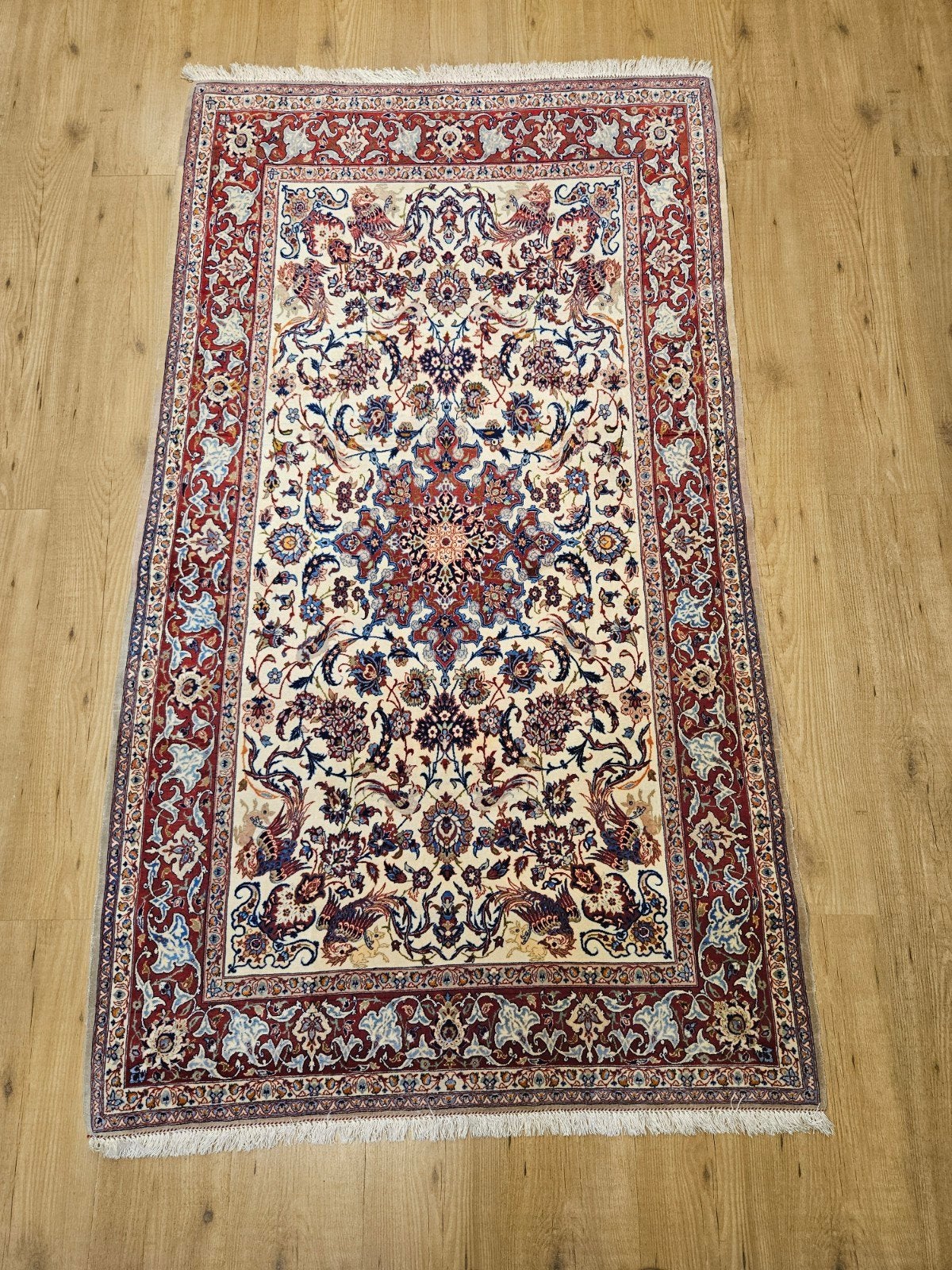 Vintage handgeknoopt perzisch tapijt isfahan 190x108, Info@SlatsAntiek.nl, Tweedehands, 100 tot 150 cm, Perzisch