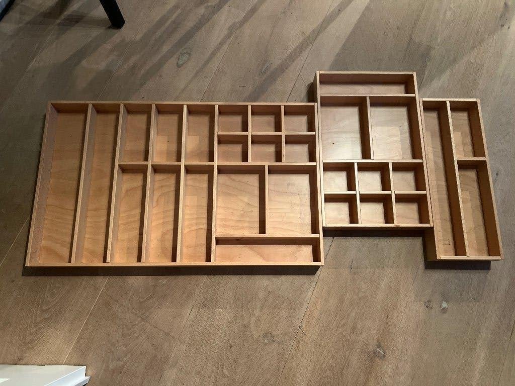 Luxe houten lade-indeling / bestekbak set (3 stuks), Beige, Overige typen, Hout, Nieuw