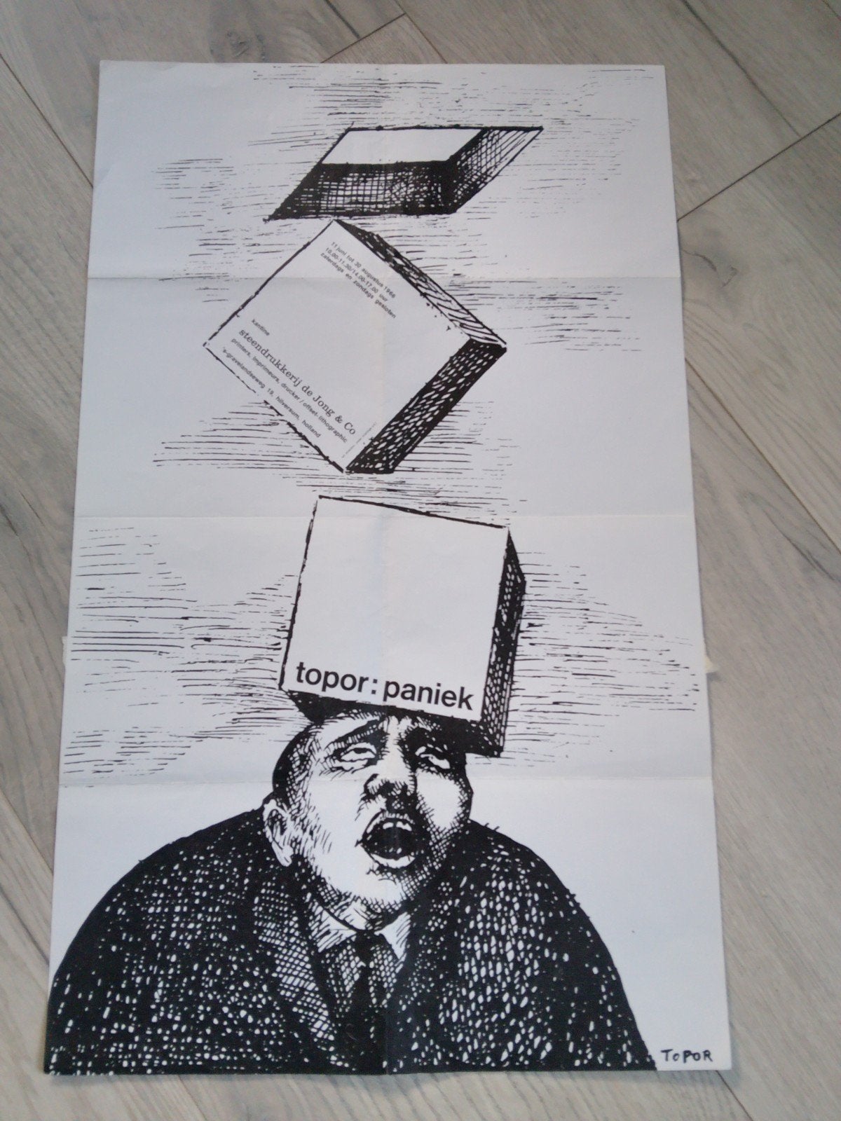 Vintage Topor Paniek Poster - Steendrukkerij de Jong & Co, Ophalen of Verzenden, A1 t/m A3, Overige onderwerpen, Rechthoekig Staand