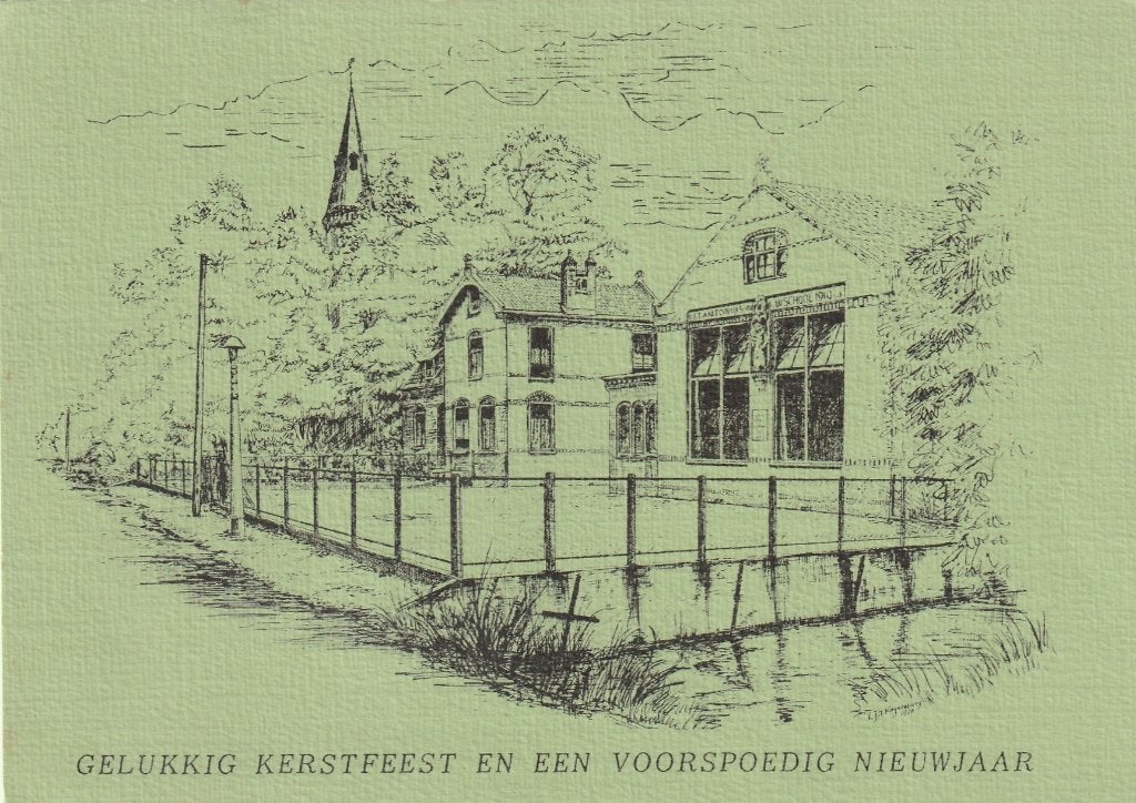 KORTENHOEF Dorpsgezicht School Kudelstaart Kerstkaart, Verzenden, 1960 tot 1980, Ongelopen, Noord-Holland