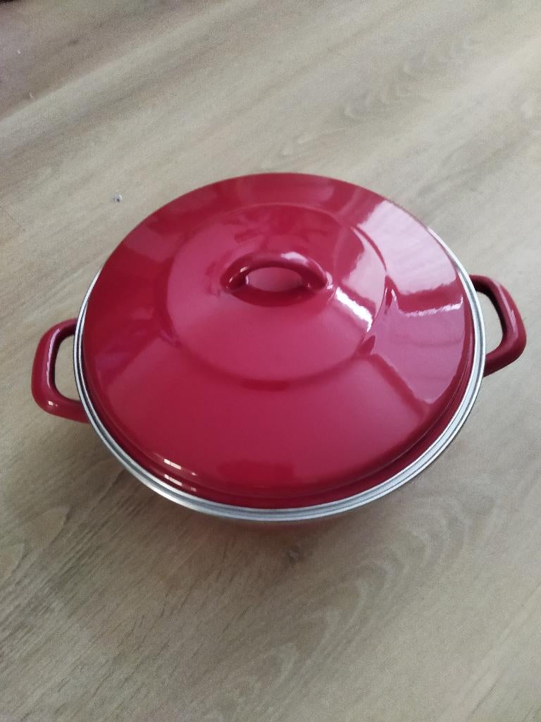 Braadpan rood, Ophalen, Gietijzer, Zo goed als nieuw, Keramische plaat