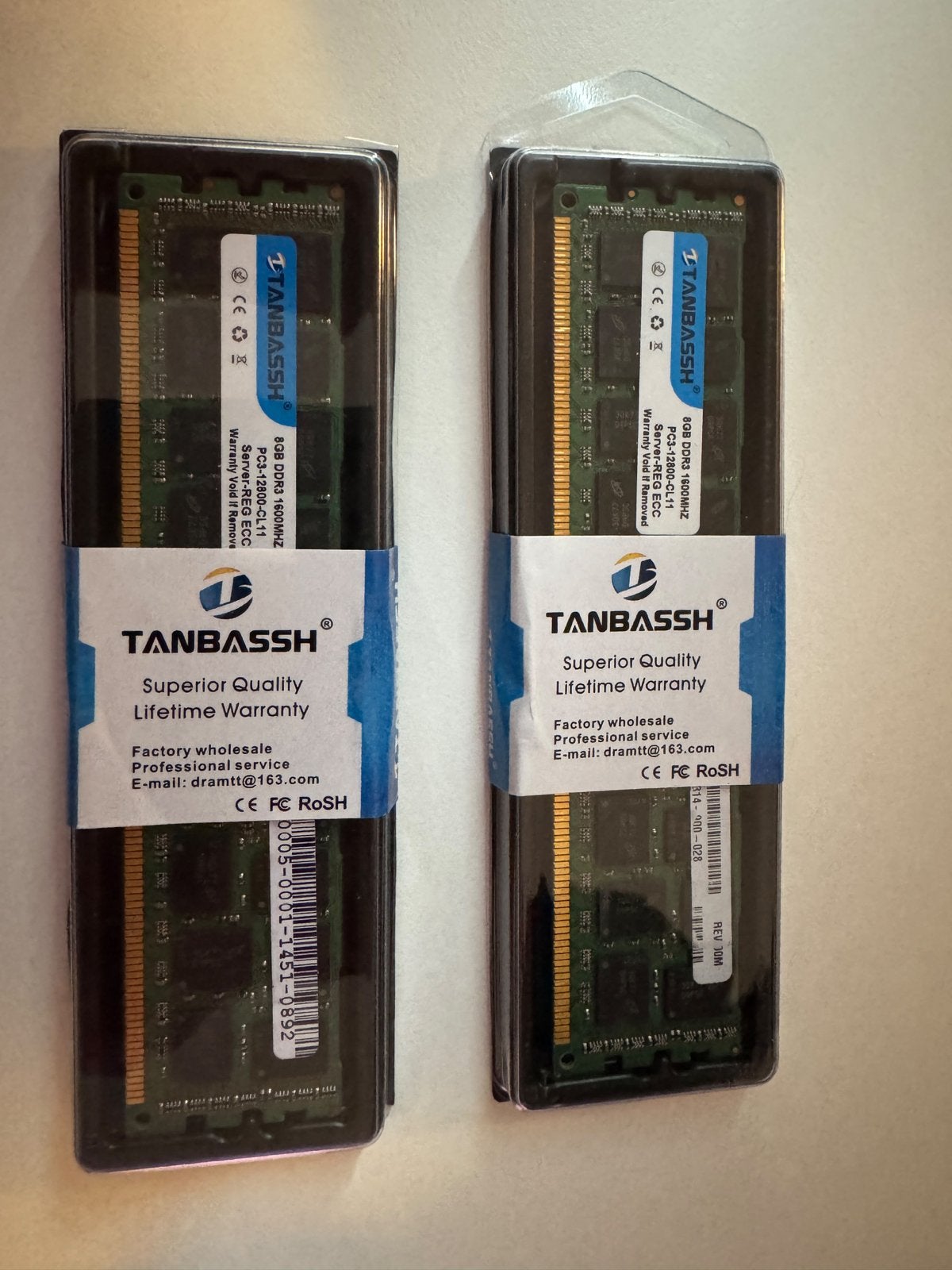 16GB | TANBASS DDR3 8GB 1600MHz Server-REG ECC RAM Geheugen, Server, 8 GB, Nieuw, DDR3