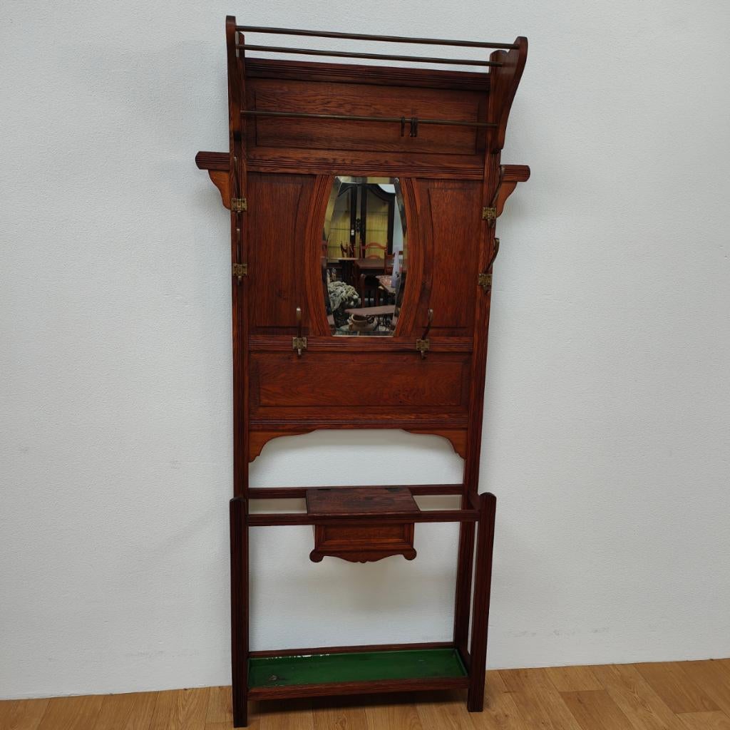 Antieke kapstok, staandekapstok met spiegel, halmeubel 001, Valkenswaard, Gebruikt, 200 cm of meer, Info@flashbackfurniture.nl