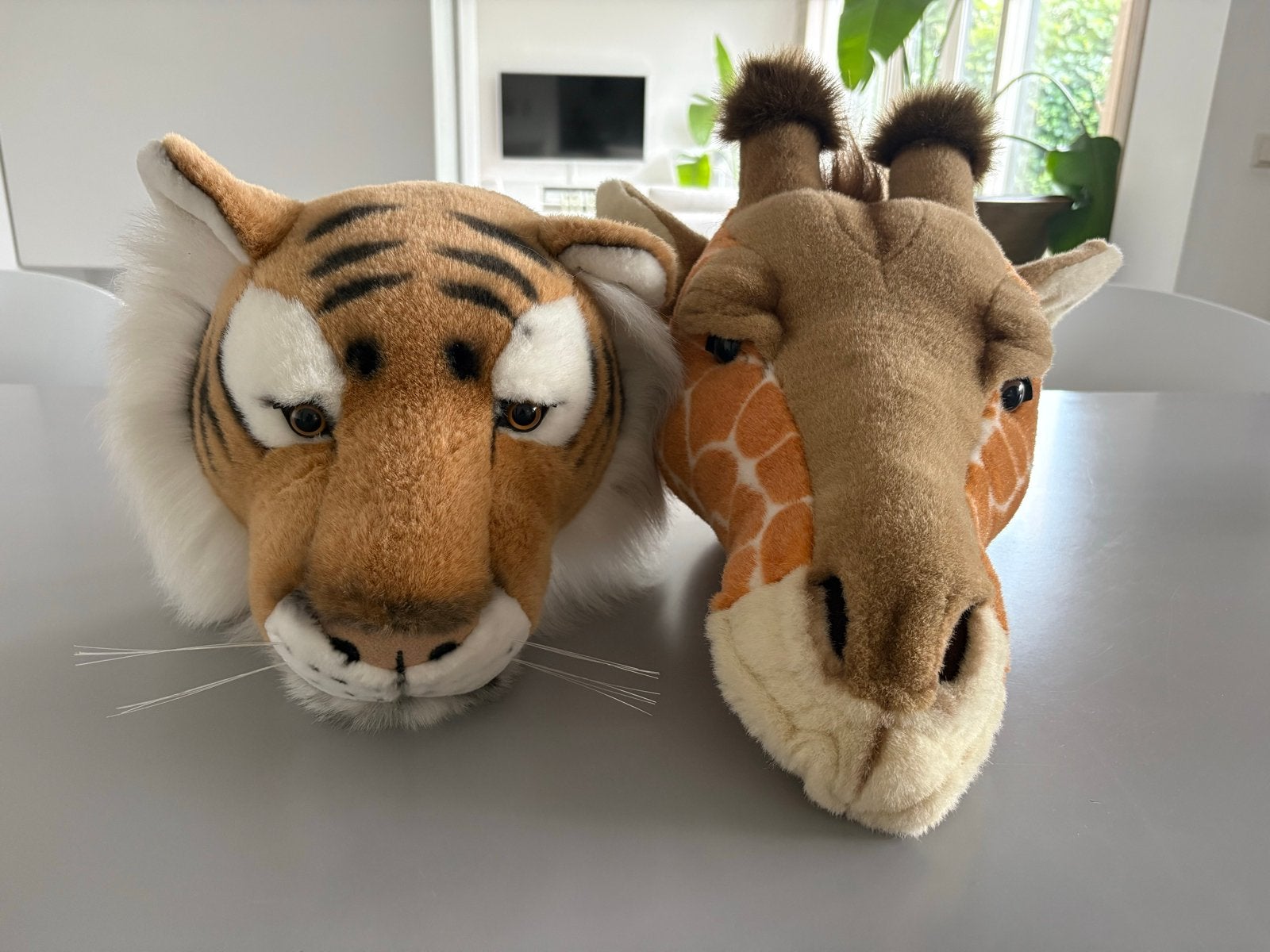 Bibib Tijger en Giraf dierenhoofd knuffel, Ophalen of Verzenden, Zo goed als nieuw, Middelgroot (20 tot 80 cm), Bruin