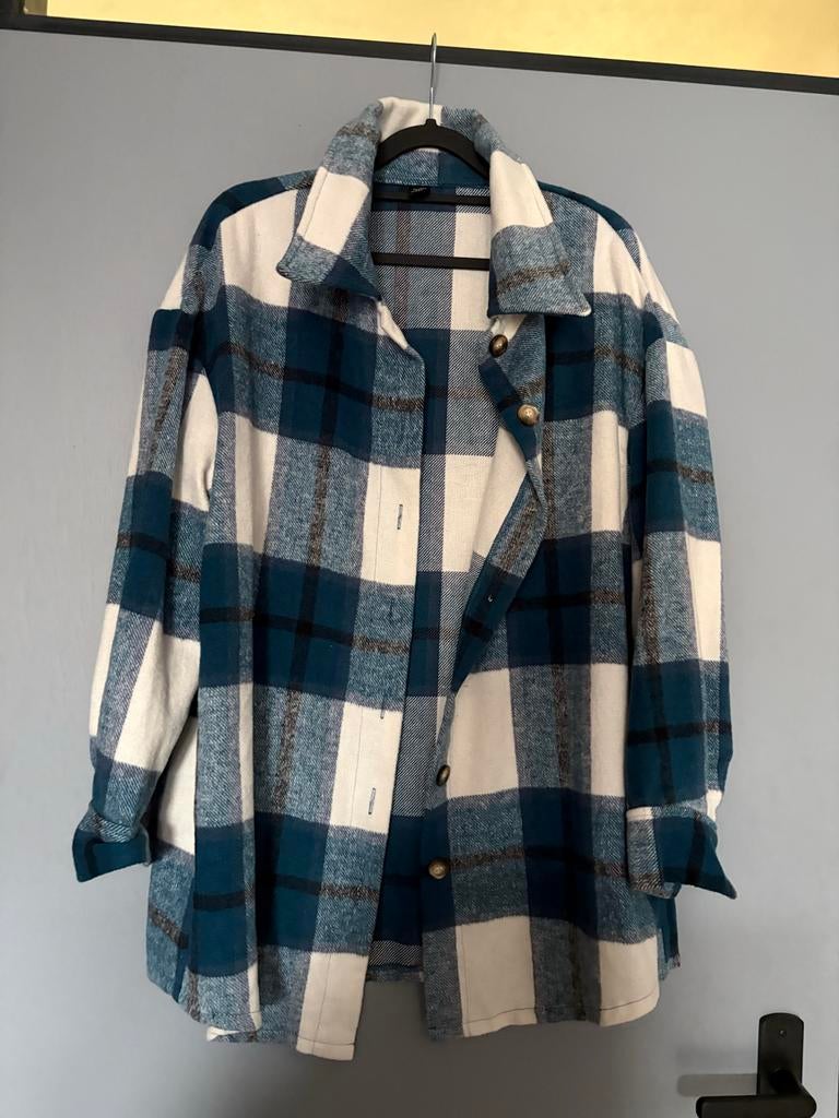 Geruite Overshirt Jas - Blauw/Wit, Kleding | Dames, Jassen | Winter, Ophalen of Verzenden, Zo goed als nieuw, Maat 38/40 (M), Blauw