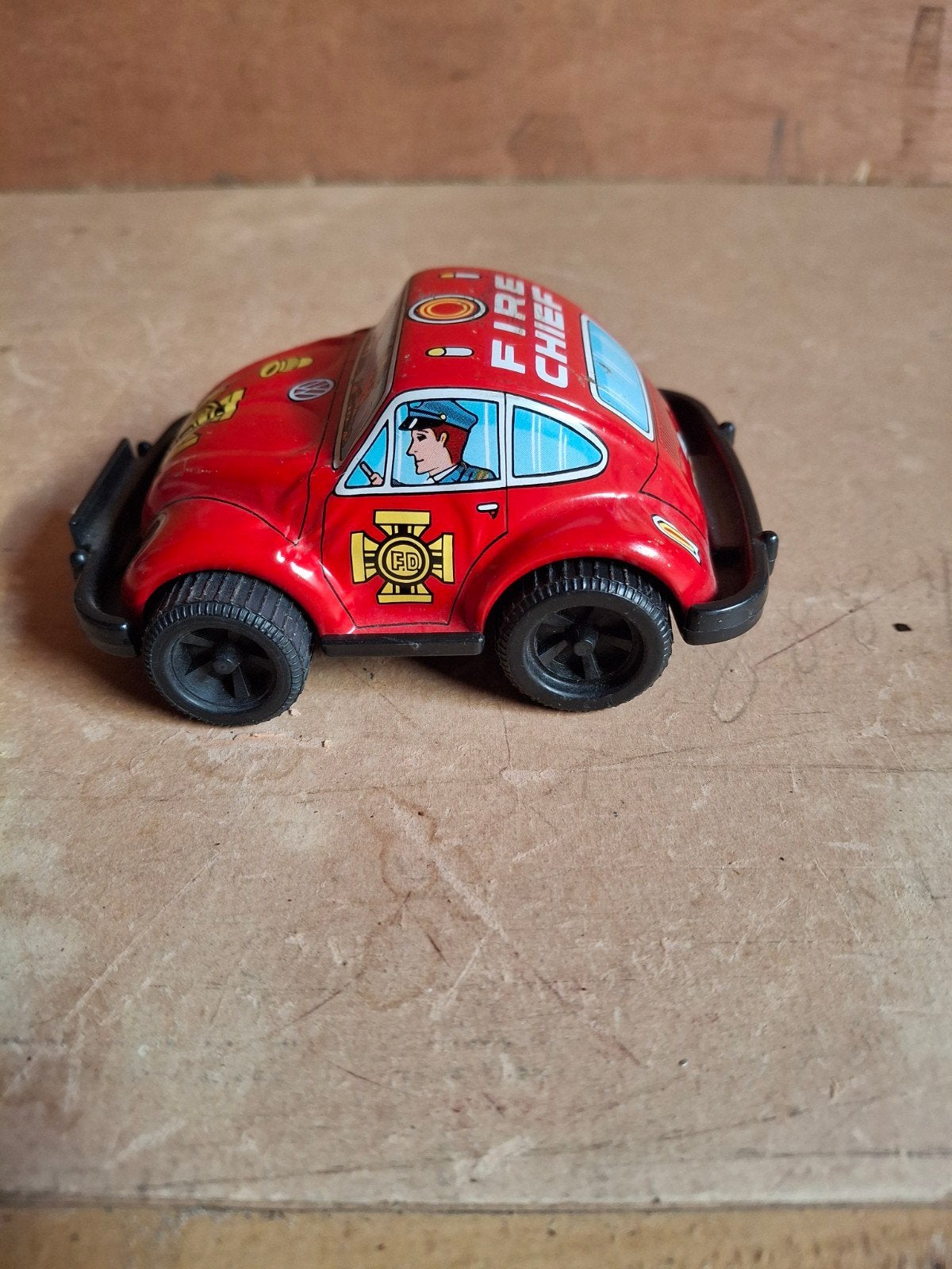 Blikken VW kever "Fire Chief"-Toy Hero Japan (werkend), Ophalen of Verzenden