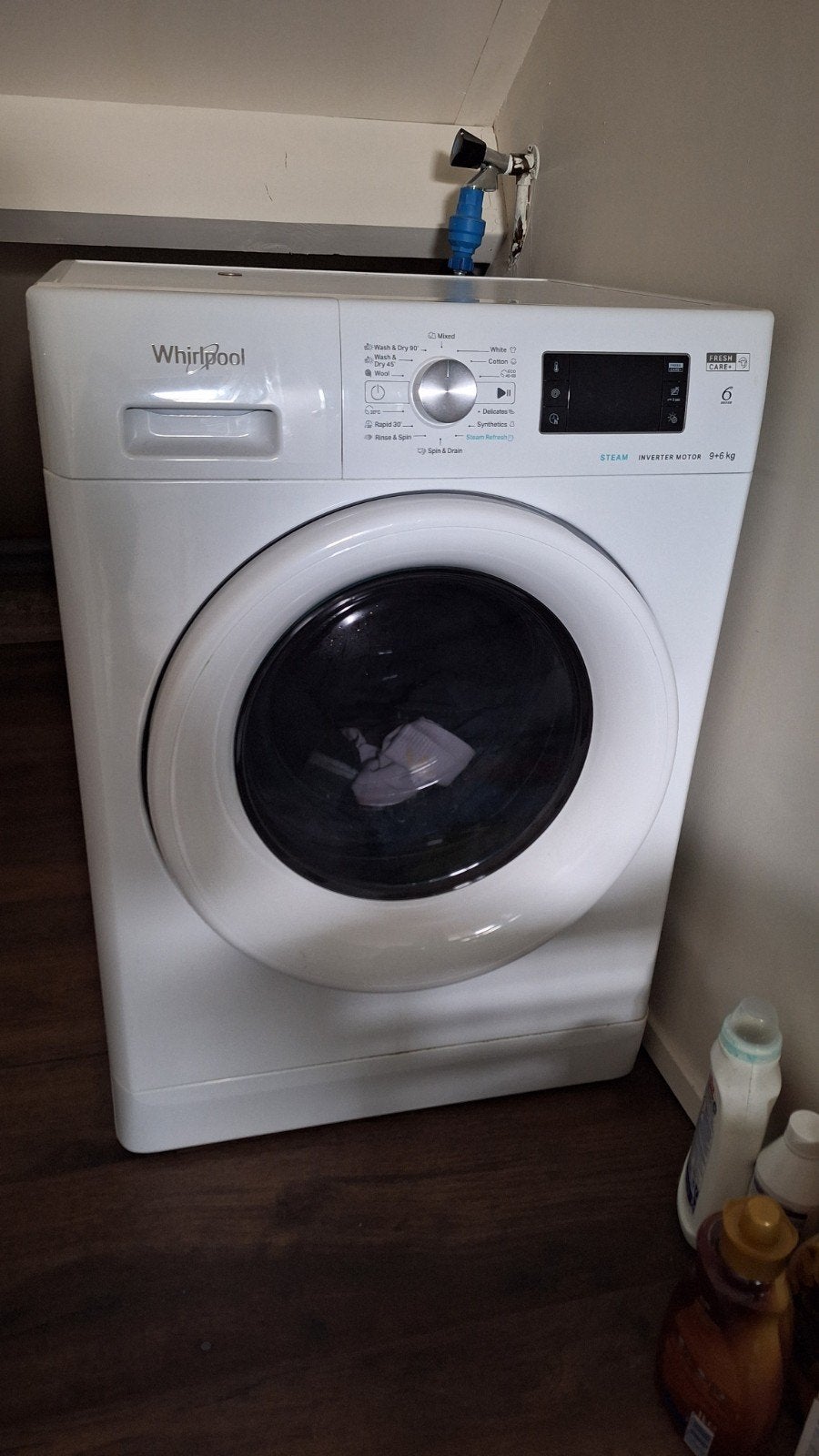 Whirlpool Was-droogcombinatie 9/6 kg (3 jaar oud, FreshCare+, 6 tot 8 kg, Ophalen, Gebruikt, 85 tot 90 cm