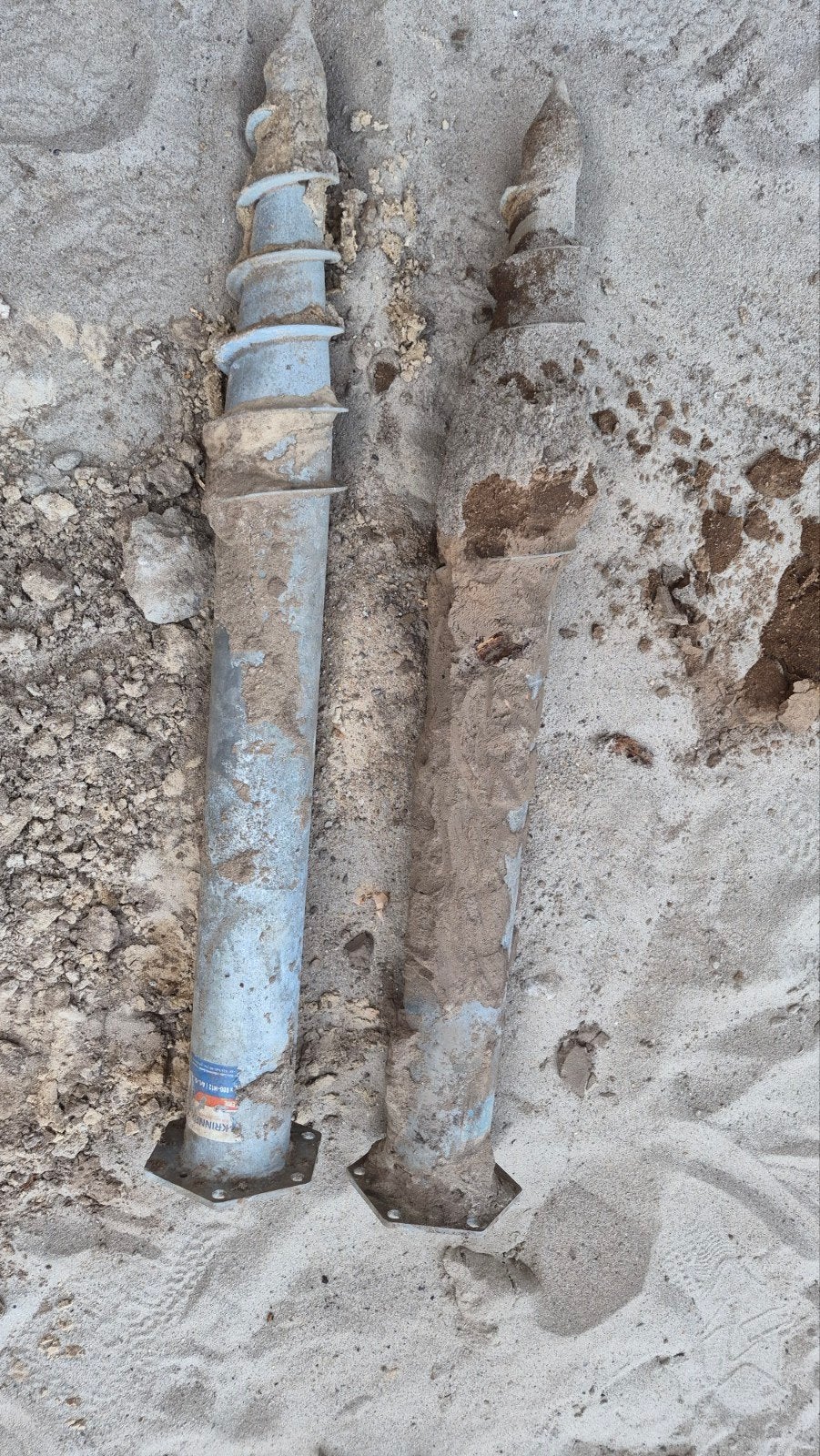 2x Krinner Schroefpalen M76x800-M12 - 80cm, Ophalen, Gebruikt