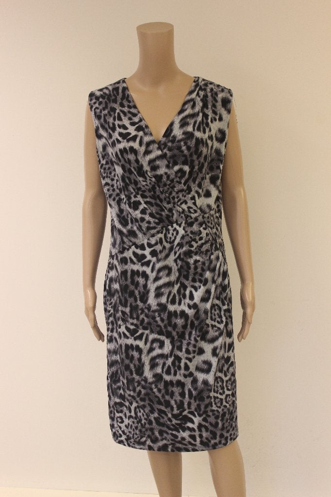 C&S Paris zwart/grijze dierenprint jurk maat M, Maat 38/40 (M), ., Zwart, Ophalen of Verzenden